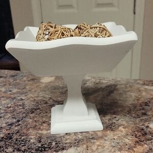 White Pedestal Bowl with Decorative Balls